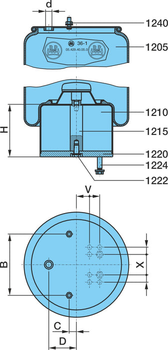 BPW AIR SPRING 0542941690 05.429.43.41.0 AIR BAG ASSEMBLY W/ STEEL PISTON