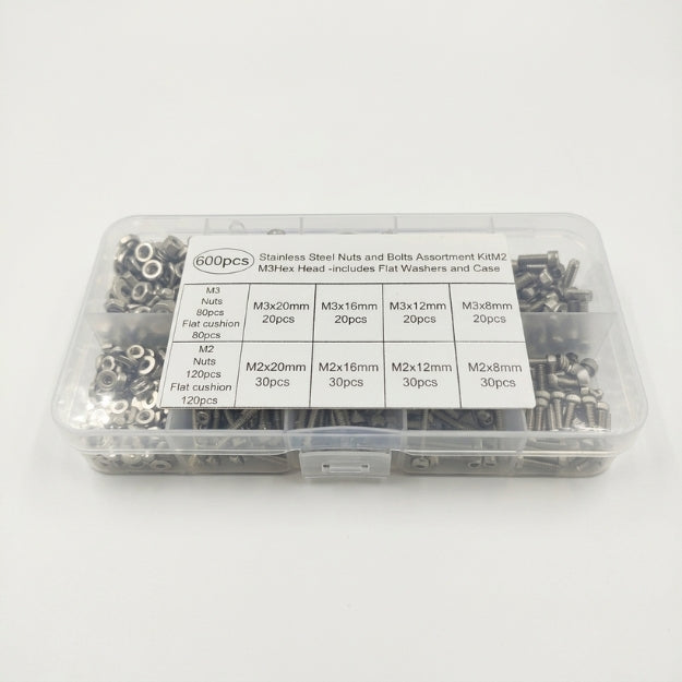 600 Pcs M2 M3 Stainless Steel Hex Socket Head Cap Screws Nuts Washers Assortment Kit
