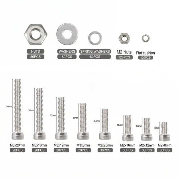 600 Pcs M2 M3 Stainless Steel Hex Socket Head Cap Screws Nuts Washers Assortment Kit