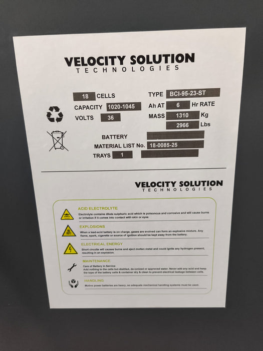 VELOCITY SOLUTION TRACTION BATTERY, 36V 1020 AH